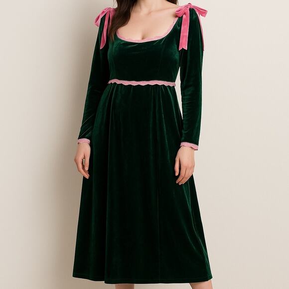 Tunnel vision Lashline Green Velvet Dress with Pink Accents witchy whimsigoth XL - Picture 1 of 13